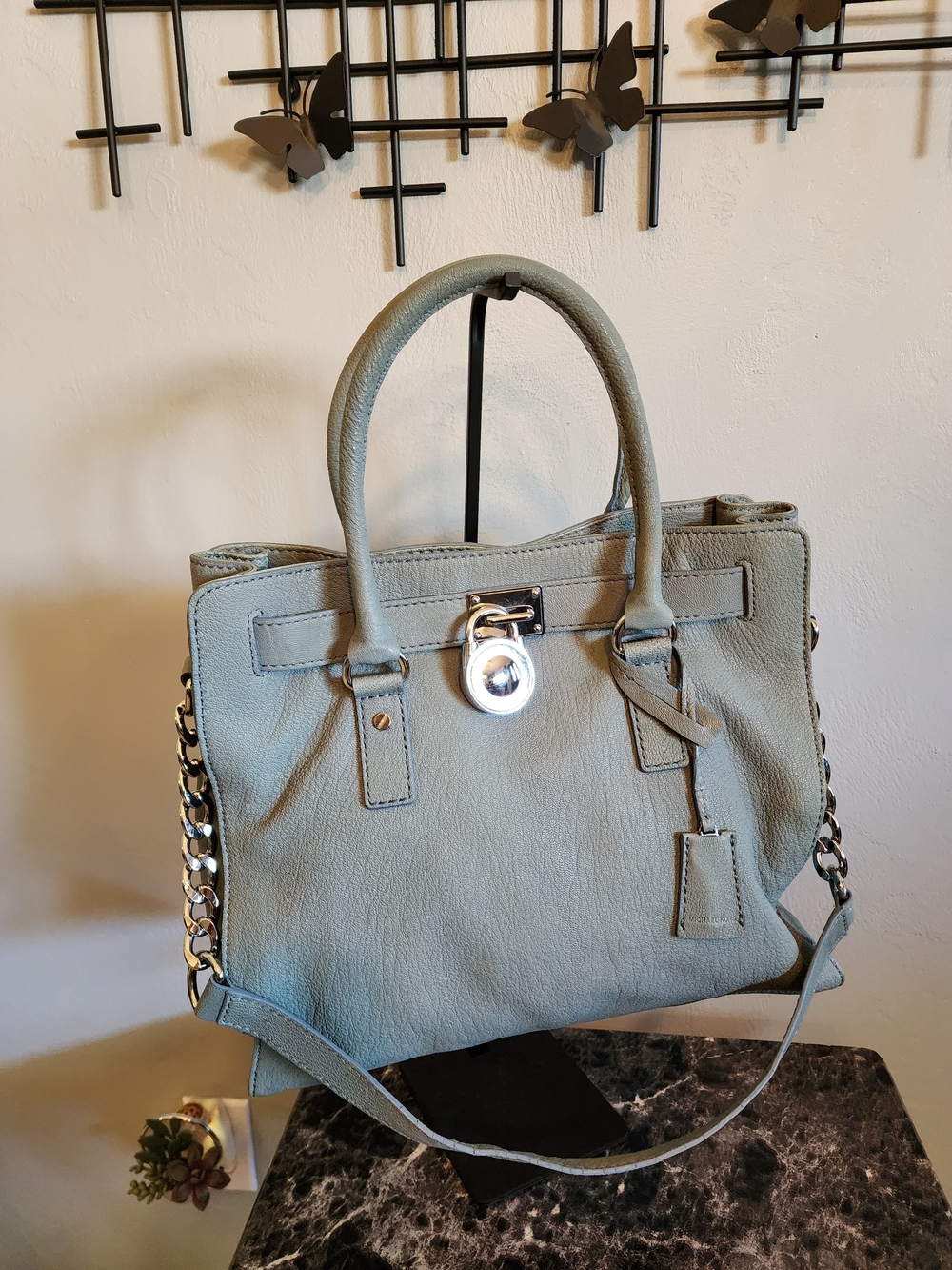 Michael Kors Hamilton Leather Satchel In A Light Sage Green